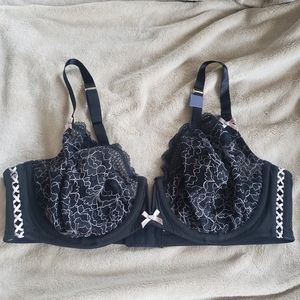42D sheer lace scalloped mesh pink black bra